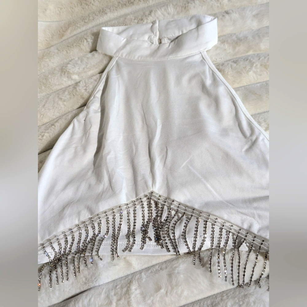 Elegant White Crop Top with Silver Accents